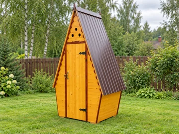 Туалет для дачи ТД-2.1-МП: теремок, гладкая доска, кровля — профнастил